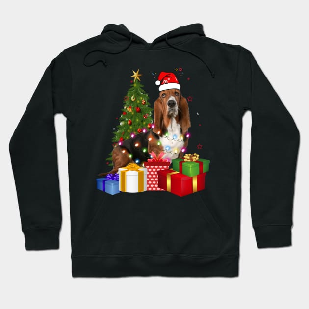 Basset Hound Christmas Tree Santa Hat Funny Xmas Gift Dog T-Shirt Hoodie by CoolTees